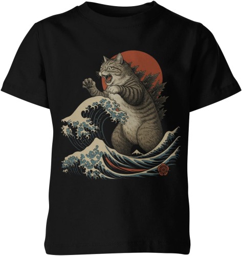 kot Godzilla fala japońska parodia sztuka retro vintage japonia kaiju Dziecięca koszulka 