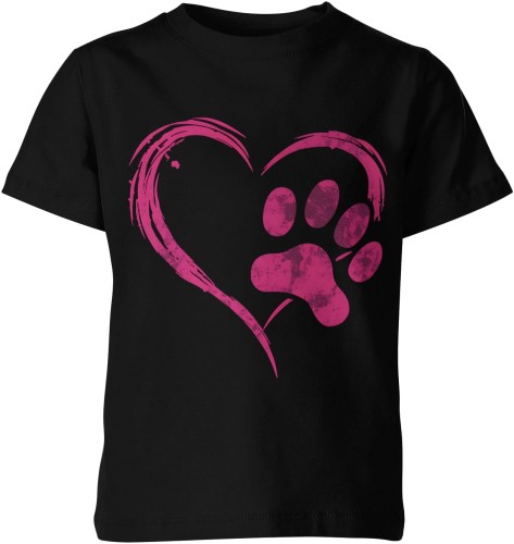 Różowe serce i łapa miłość do zwierząt Dziecięca koszulka  