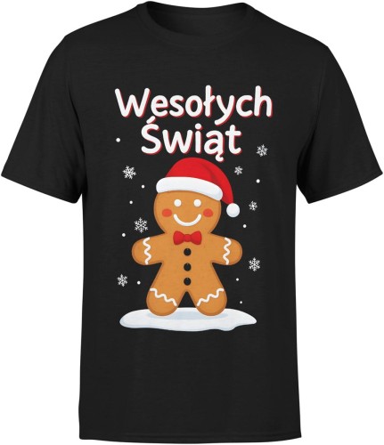 Wesołych Świąt – piernikowy ludzik w czapce Mikołaja Męska koszulka 