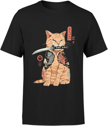 Samuraj kot japoński motyw tatuaż ryby koi orientalny art Męska koszulka 