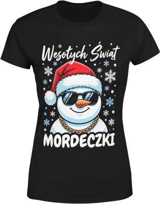 Wesołych Świąt mordeczki z wesołym bałwanem Damska koszulka