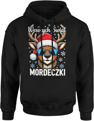 Wesołych Świąt mordeczki z reniferem Męska bluza z kapturem  