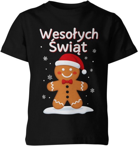 Wesołych Świąt – piernikowy ludzik w czapce Mikołaja Dziecięca koszulka  