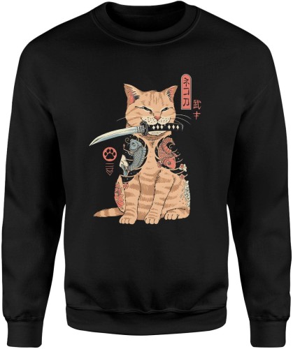 Samuraj kot japoński motyw tatuaż ryby koi orientalny art Męska bluza  