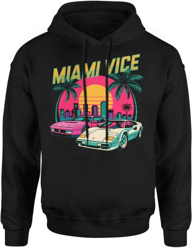 Miami Vice – retro klimat lat 80, szybkie auta i neonowe miasto Męska bluza z kapturem  