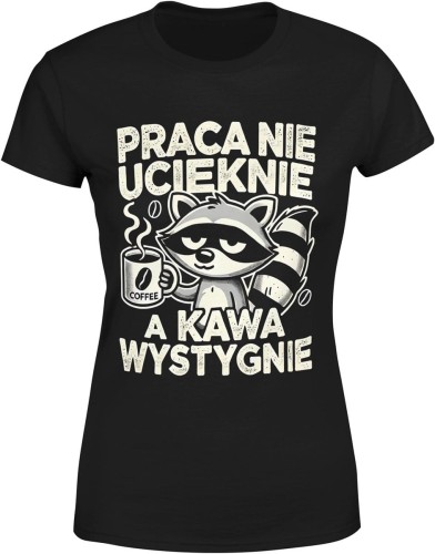 Praca nie ucieknie, a kawa wystygnie – leniwy szop Damska koszulka color:#000000