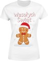 Wesołych Świąt – piernikowy ludzik w czapce Mikołaja Damska koszulka 