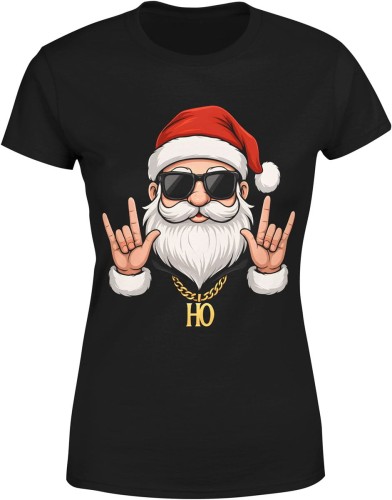 Rockowy Mikołaj – Ho Ho styl, świąteczny klimat z luzem Damska koszulka  color:#000000