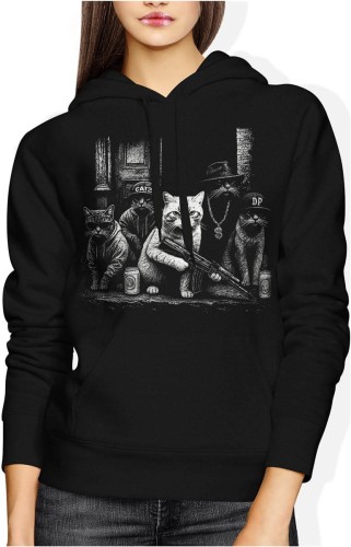 Gangsterskie koty styl uliczny hiphop Damska bluza z kapturem color:#000000