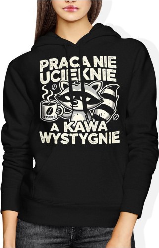 Praca nie ucieknie, a kawa wystygnie – leniwy szop Damska bluza z kapturem 