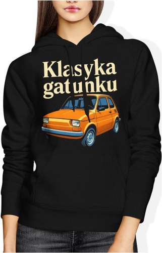 Klasyka gatunku maluch fiat 126p klasyk polska motoryzacja Damska bluza z kapturem color:#000000