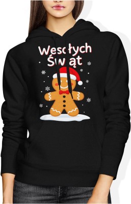 Wesołych Świąt – piernikowy ludzik w czapce Mikołaja Damska bluza z kapturem