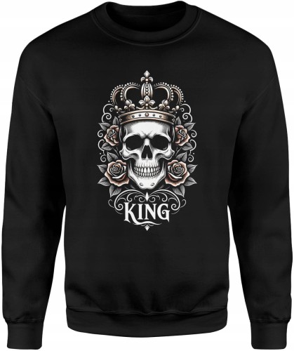 King czaszka korona siła władza styl mroczny luksus Męska bluza     