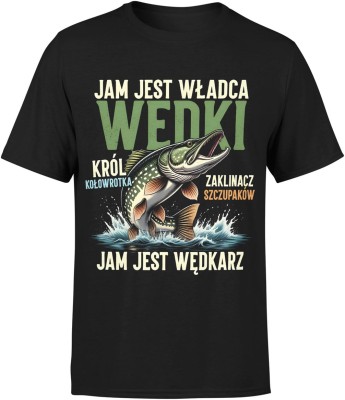 Władca wędki wędkarz szczupak pasja łowienie natura Męska koszulka