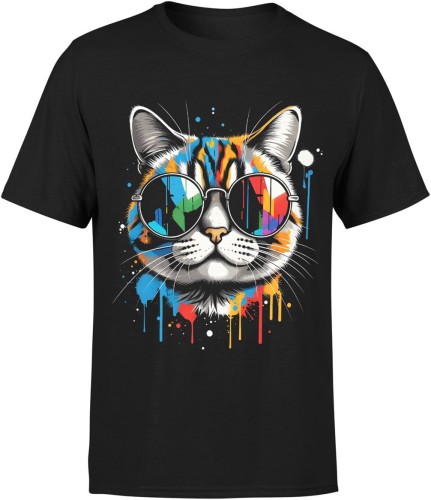 Kot w okularach art kolorowy street styl nowoczesna grafika zwierzęca Męska koszulka 