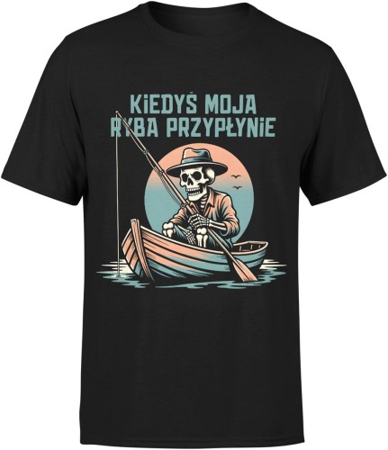 Wędkarz szkielet humor czarny dystans łowienie ryb Męska koszulka 