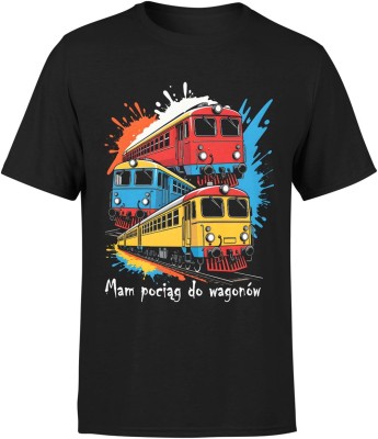 Mam pociąg do wagonów kolejowa pasja lokomotywy tory dla kolejrza maszynisty Męska koszulka