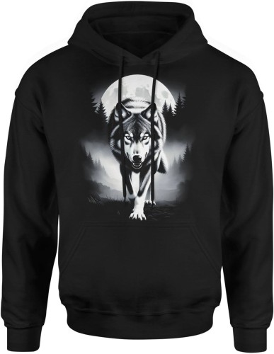 Wilk noc księżyc dzika natura siła charakter Męska bluza z kapturem   