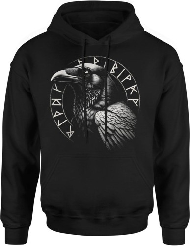 Mroczny kruk runy nordyckie symbol siły natury mitologia wikingów styl dark Męska bluza z kapturem    