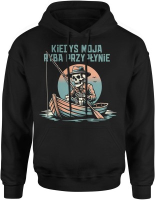 Wędkarz szkielet humor czarny dystans łowienie ryb Męska bluza z kapturem