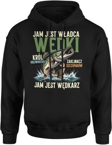 Władca wędki wędkarz szczupak pasja łowienie natura Męska bluza z kapturem 