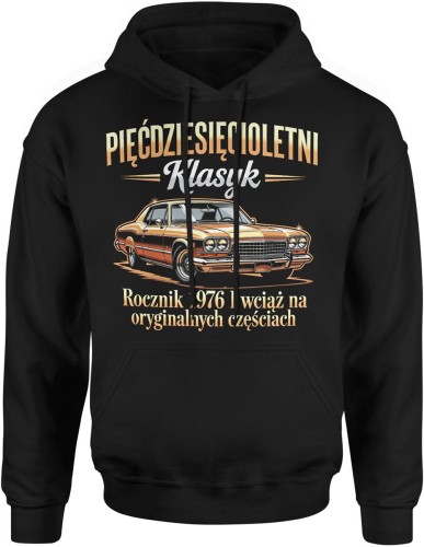 Pięćdziesięcioletni klasyk rocznik 1976 legenda styl retro motoryzacja Męska bluza z kapturem   