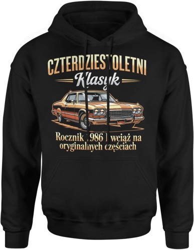 Czterdziestoletni klasyk rocznik 1986 legenda styl retro motoryzacja Męska bluza z kapturem    