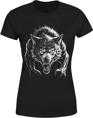 Atakujący wilk drapieżna siła dominacja instynkt bestii dzika wilkołak Damska koszulka