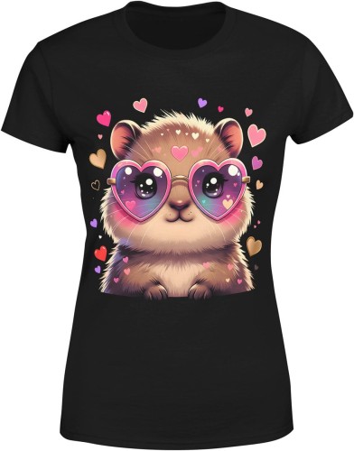 Słodka kabibara serca miłość kawaii uroczy styl Damska koszulka color:#000000