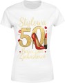 Stylowa 50 kobieca elegancja złoty styl luksus moda pewność siebie Damska koszulka  