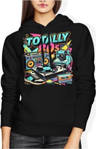 Totalny klimat lat osiemdziesiątych muzyka styl retro lata 80 Damska bluza z kapturem color:#000000