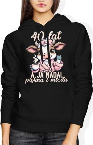 40 lat a ja nadal piękna i młoda uroczy motyw kawowy kobieca energia Damska bluza z kapturem  color:#000000
