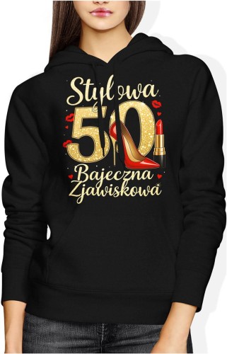 Stylowa 50 kobieca elegancja złoty styl luksus moda pewność siebie Damska bluza z kapturem 