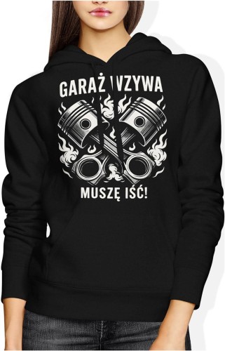 Garaż wzywa pasja motoryzacyjna mechanika silnik adrenalina Damska bluza z kapturem color:#000000