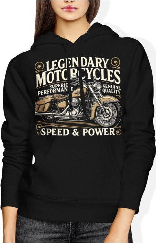 Legendary motorcycles speed power klasyczny motocykl wolność Damska bluza z kapturem color:#000000