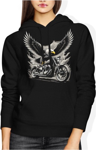 Orzeł wolności motocykl siła z orłem i motocyklem Damska bluza z kapturem color:#000000
