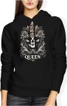 Queen czaszka korona róże mroczna elegancja siła charakteru styl gothic Damska bluza z kapturem (Rozmiar: S; Kolor: Czarny)