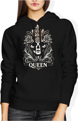 Queen czaszka korona róże mroczna elegancja siła charakteru styl gothic Damska bluza z kapturem color:#000000