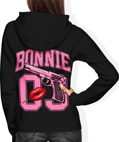 Bonnie 03 różowy styl gangsterski usta charakter street vibe Damska bluza z kapturem color:#000000