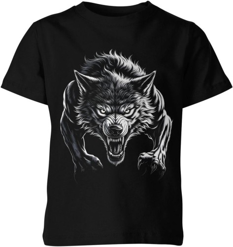 Atakujący wilk drapieżna siła dominacja instynkt bestii dzika wilkołak Dziecięca koszulka 