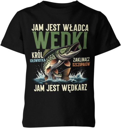 Władca wędki wędkarz szczupak pasja łowienie natura Dziecięca koszulka 