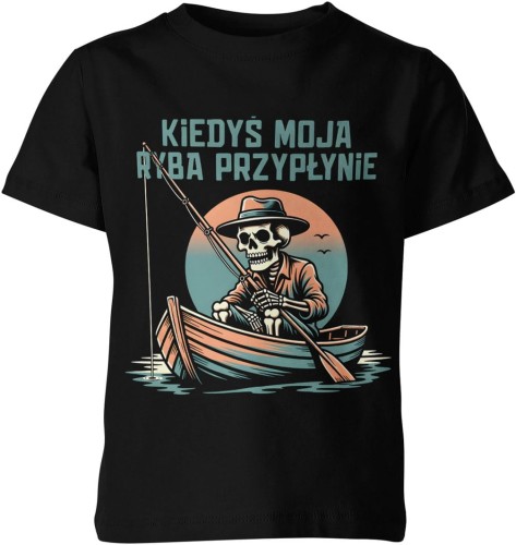 Wędkarz szkielet humor czarny dystans łowienie ryb Dziecięca koszulka 
