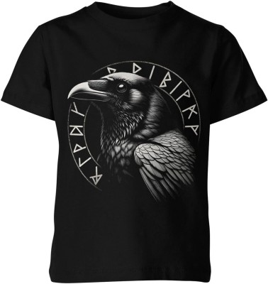 Mroczny kruk runy nordyckie symbol siły natury mitologia wikingów styl dark Dziecięca koszulka
