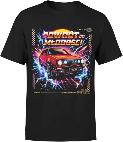 Samochód retro neonowy klasyk powrót do młodości lata 80 styl Męska koszulka color:#000000