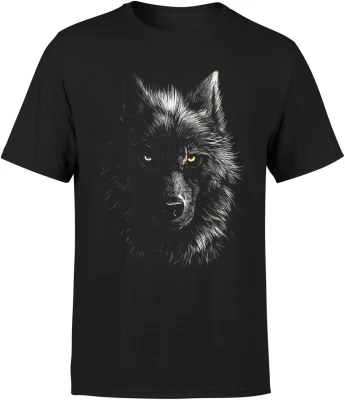 Wilk portret pół twarzy oczy kontrast dzikość natura tajemnica zwierzę mroczny styl Męska koszulka