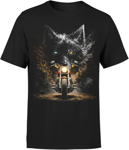 Wilk i motocykl ogień jazda wolność adrenalina biker styl droga pasja motory Męska koszulka 