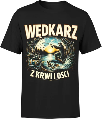 Wędkarz z krwi i kości jezioro ryba zachód słońca pasja hobby natura relaks Męska koszulka
