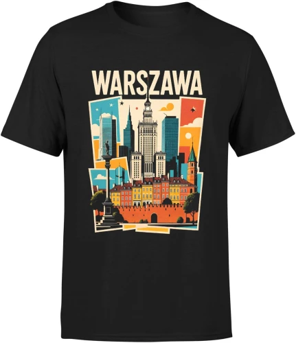 Warszawa skyline miasto architektura stolica Polska retro budynki podróże klimat urban Męska koszulka 