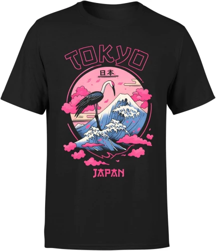 Tokio Japonia góra fala żuraw styl japoński neon klimat anime podróże kultura azjatycka Męska koszulka 