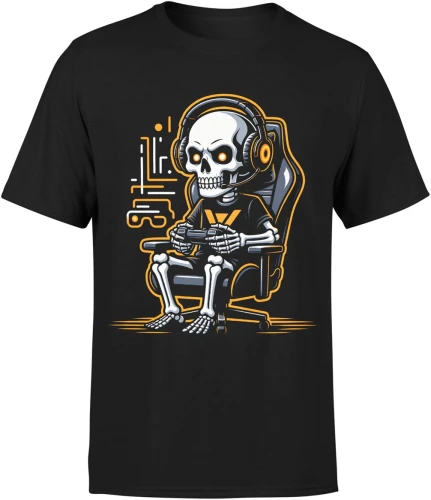 Szkielet gracz gaming headset pad komputer styl gracza e-sport rozrywka nocna pixel vibe Męska koszulka 